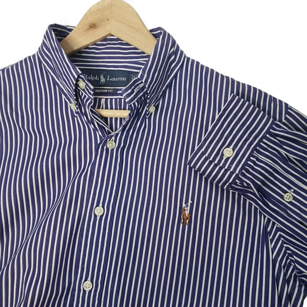 Polo by Ralph Lauren Shirt Men's Pinstripe Button Down Office Color Pony M